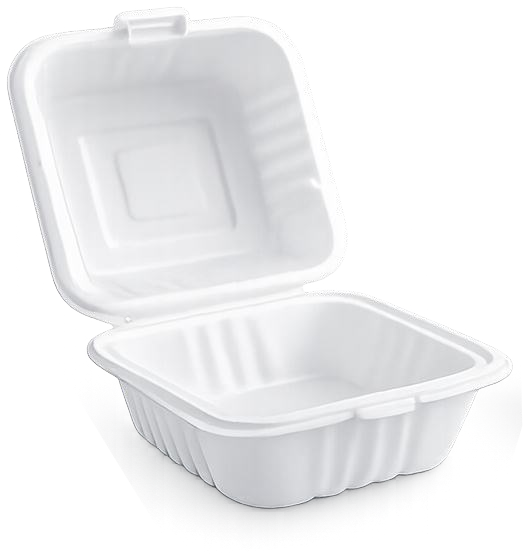 Open bagasse clamshell meal box